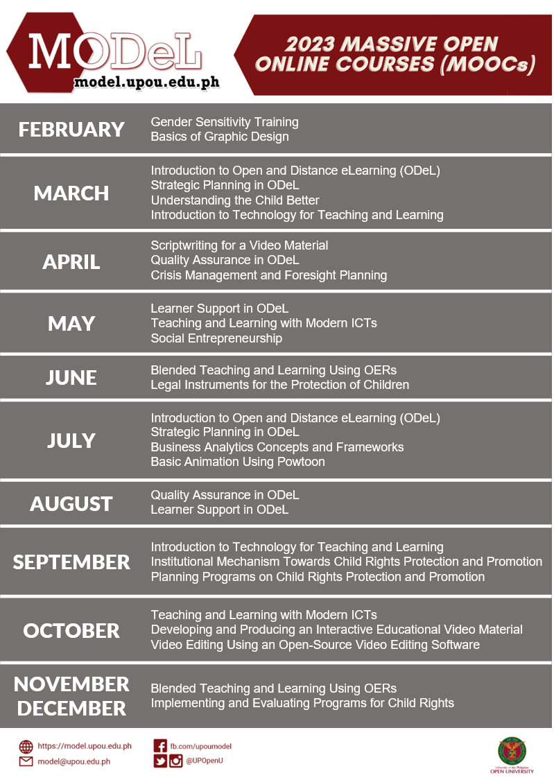 UPOU MODeL 2023 MOOCs Calendar